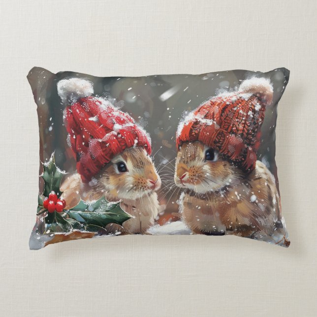 Almohada decorativa de conejito de Navidad lindo  (Anverso)