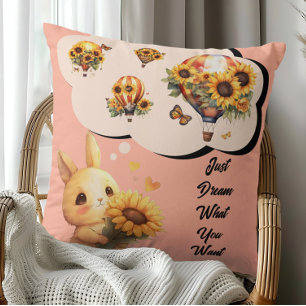 Almohada Decorativa de Conejo Adorable con Girasol