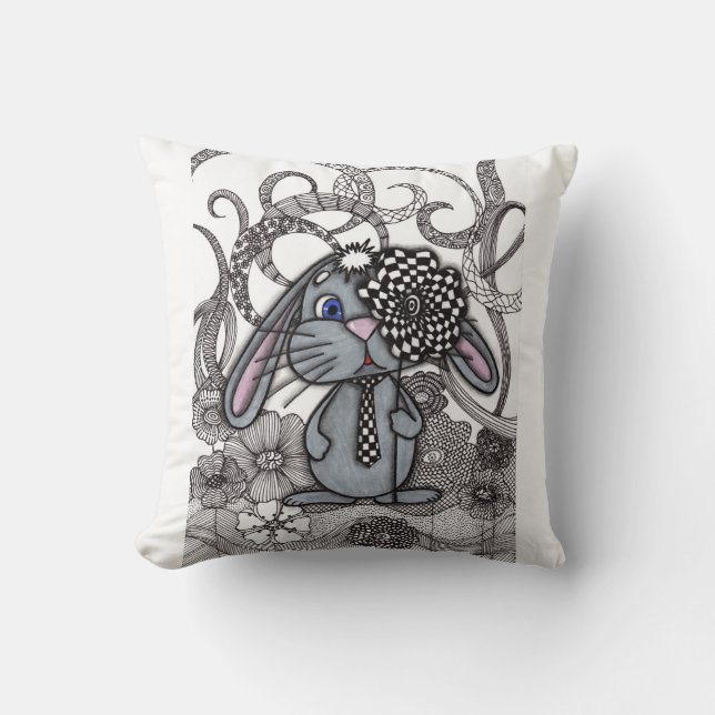 Almohada decorativa de conejo Bunny Zen Doodle dib (Anverso)