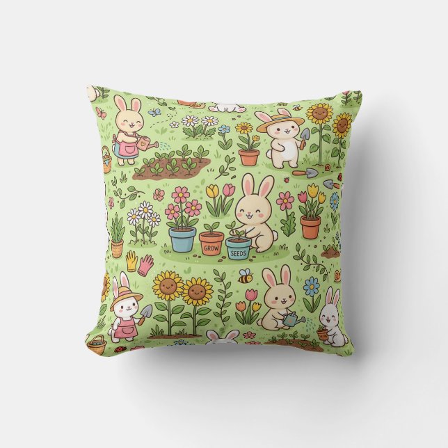 Almohada decorativa de conejo jardinero (Anverso)