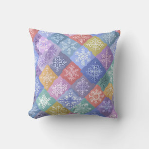 Almohada decorativa de copo de nieve con parches d