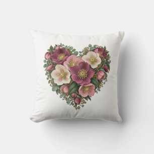 Almohada decorativa de corazón floral de Hellebore
