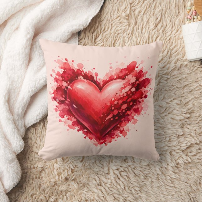 Almohada decorativa de corazón rojo con salpicadur (Manta)