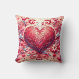 Almohada decorativa de corazón rosa con remolino b