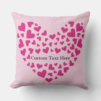 Almohada decorativa de corazón rosa con texto pers