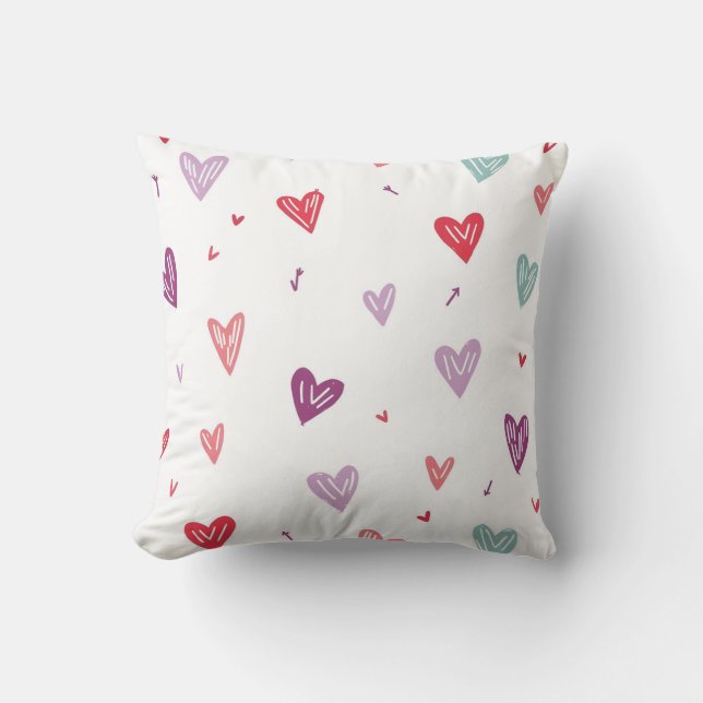 Almohada Decorativa de Corazones Dibujados a Mano  (Anverso)