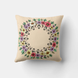 Almohada decorativa de corona floral neutral