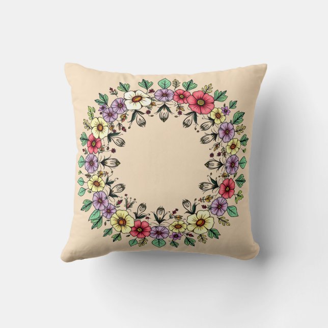 Almohada decorativa de corona floral neutral (Reverso)