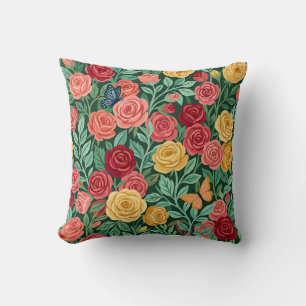 Almohada decorativa de cottagecore de rosas colori