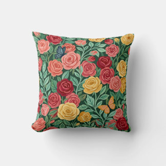 Almohada decorativa de cottagecore de rosas colori