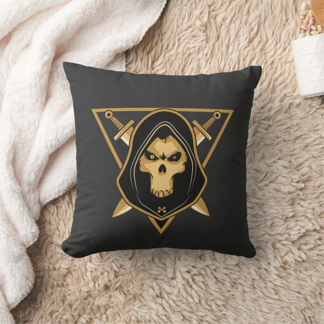 Almohada decorativa de cráneo con capucha oscura (Manta)