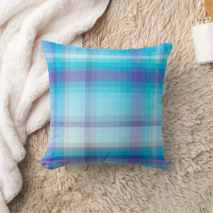 Almohada decorativa de cuadros morados azul cielo
