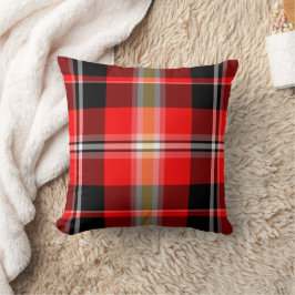 Almohada decorativa de cuadros rojos negros y amar