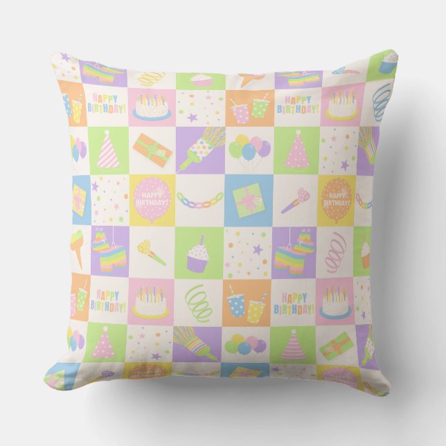 Almohada Decorativa de Cumpleaños con Iconos Paste (Anverso)