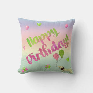 Almohada decorativa de cumpleaños de Dachshund ros