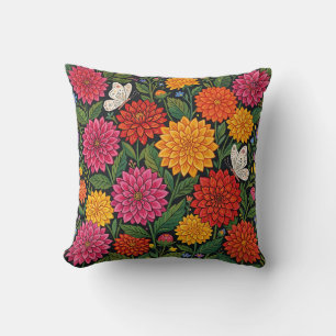 Almohada decorativa de dalia y mariposa del folclo