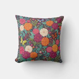 Almohada decorativa de dalias abstractas y maripos