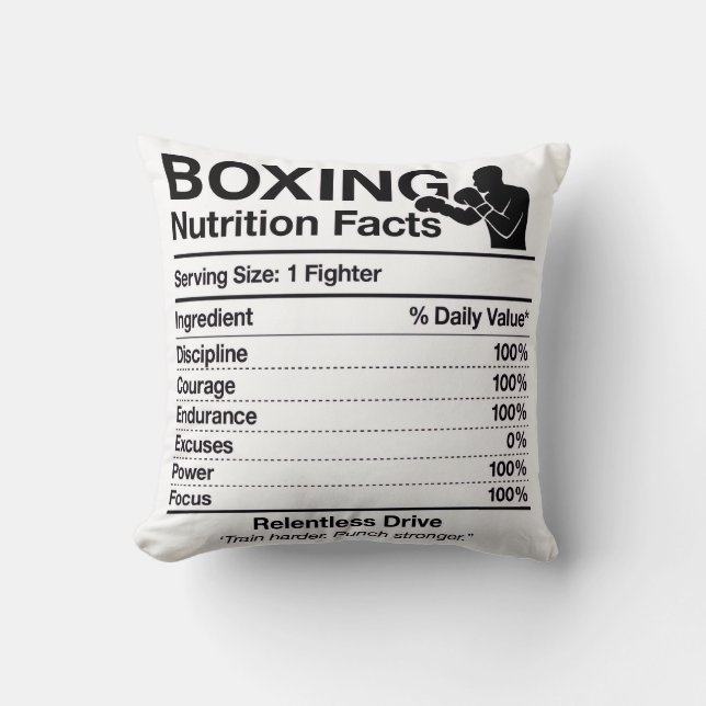 Almohada Decorativa de Datos de Nutrición de Boxeo (Anverso)