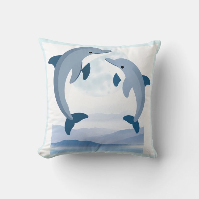 Almohada Decorativa de Delfines Azules Adorables e (Anverso)