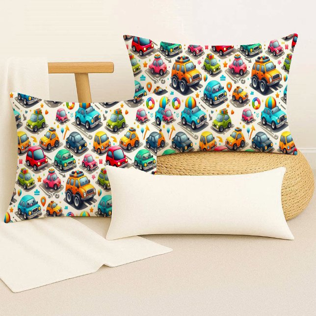 Almohada decorativa de dibujos animados para niños (Cartoon Cars Colorful Nursery Kids Throw Pillow)