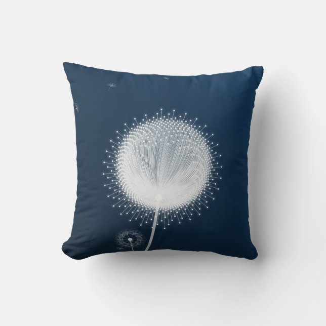 Almohada decorativa de diente de león azul   (Anverso)