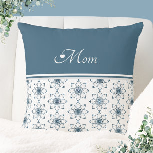 Almohada decorativa de diseño floral azul elegante