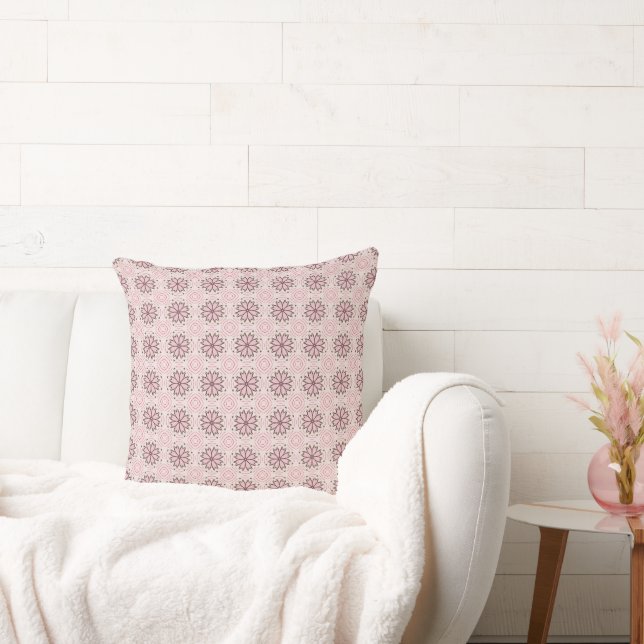 Almohada decorativa de diseño retro floral rosa (Sofá)