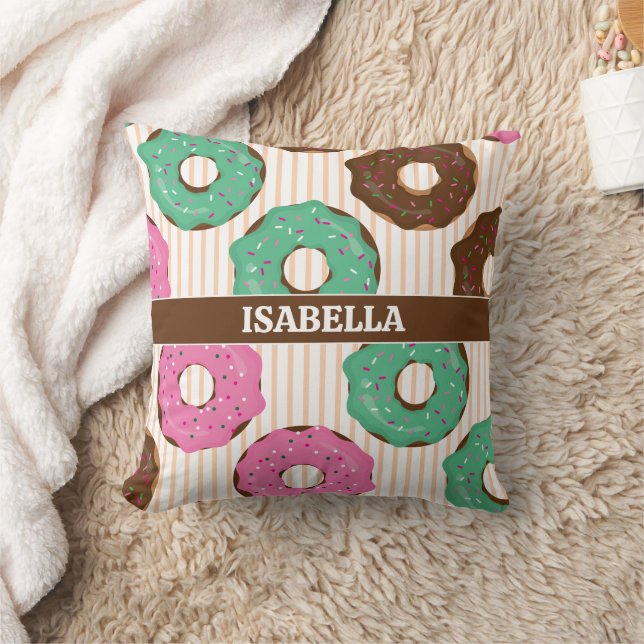 Almohada decorativa de donut rosa y verde (Manta)