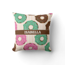 Almohada decorativa de donut rosa y verde