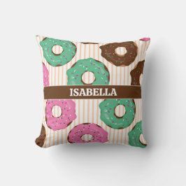 Almohada decorativa de donut rosa y verde