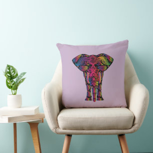 almohada decorativa de elefante de tinta de neón
