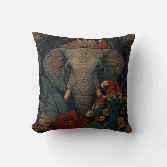 Almohada decorativa de elefante y loro botánico vi (Anverso)