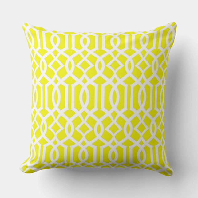 Almohada decorativa de enrejado marroquí amarillo  (Anverso)