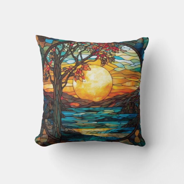 Almohada decorativa de escena de otoño atardecer (Anverso)