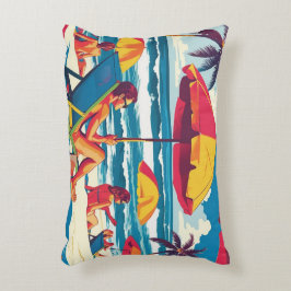 Almohada decorativa de escena de playa retro de ve