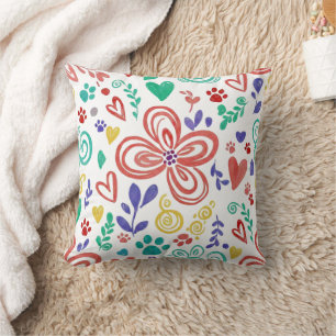 Almohada decorativa de estampado floral y huellas 