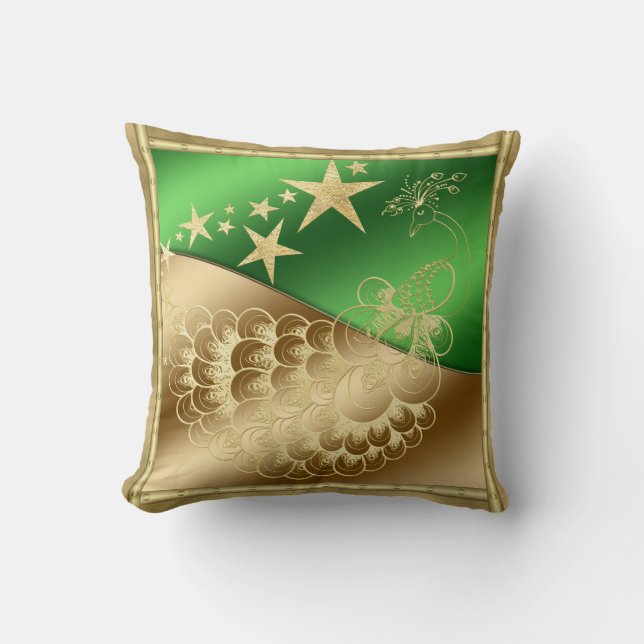 Almohada decorativa de estrellas y pavo real (Anverso)