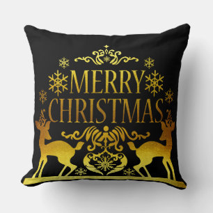 Almohada decorativa de Feliz Navidad de oro falso 