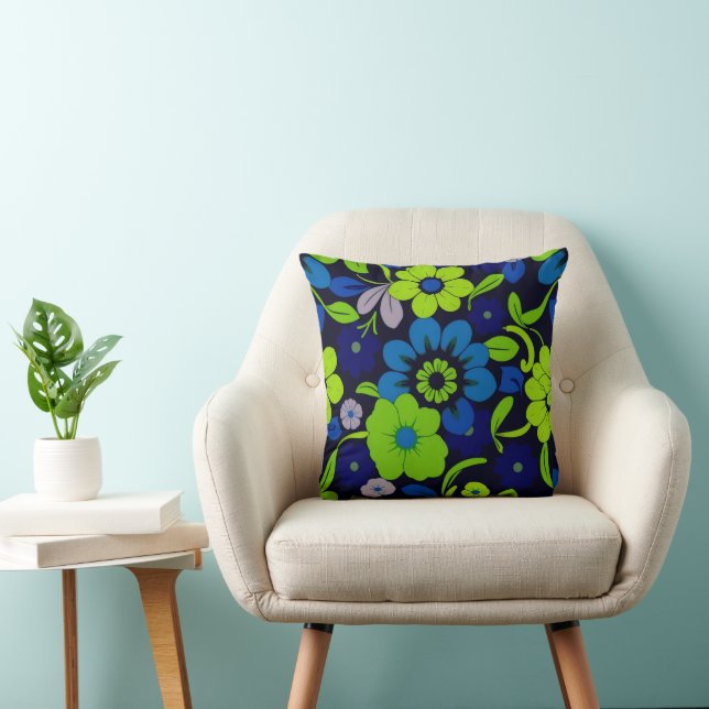 Almohada decorativa de Flor Azul y Verde (Silla)