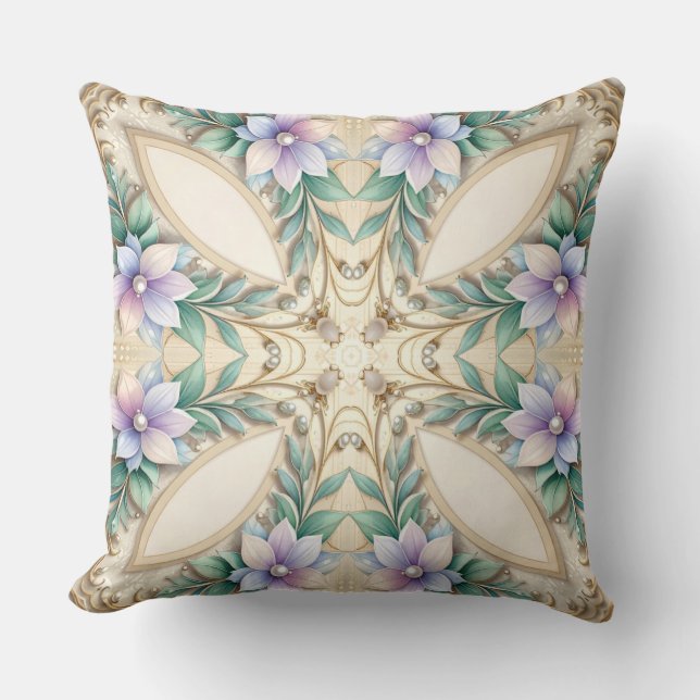Almohada Decorativa de Flor con Marco y Perlas (Anverso)