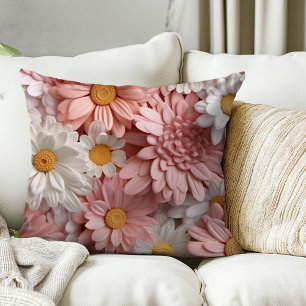Almohada decorativa de flor de margarita 3D rosa y