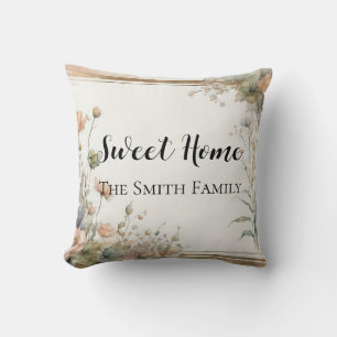 almohada decorativa de flor verde salvia - texto p