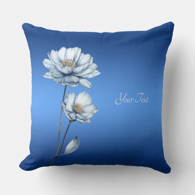 Almohada Decorativa de Flores Acuarela Azul (Anverso)