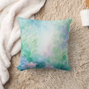 Almohada decorativa de flores acuarela azul verde