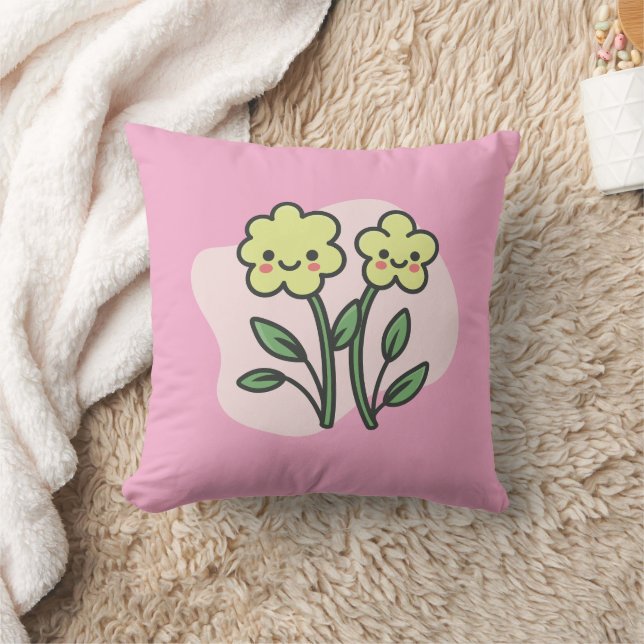 Almohada decorativa de flores amarillas sonrientes (Manta)