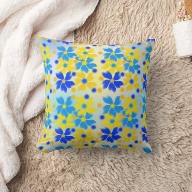 Almohada Decorativa de Flores Amarillas y Azules M (Manta)