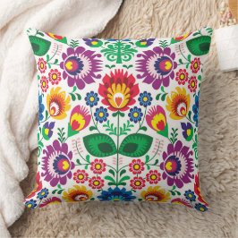 Almohada Decorativa De Flores De Arte Popular Feli