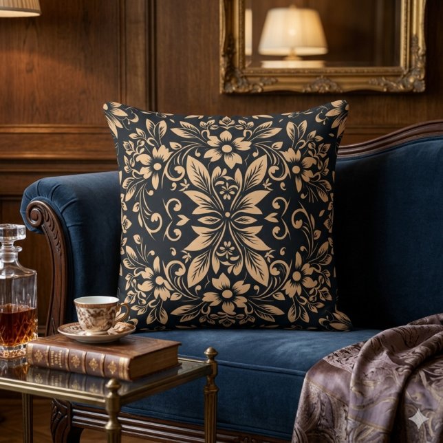 Almohada decorativa de flores de damasco Midnight  (Subido por el creador)