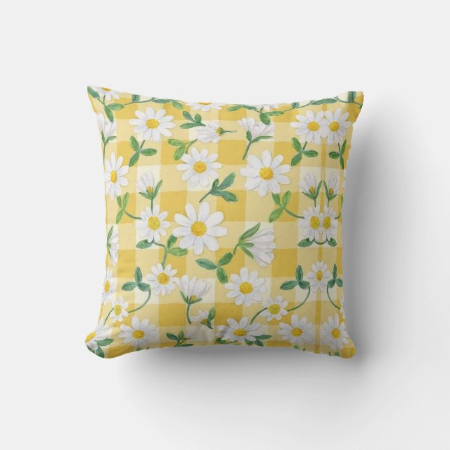 Almohada decorativa de flores de margarita amarill (Anverso)