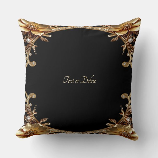 Almohada Decorativa de Flores Doradas (Anverso)
